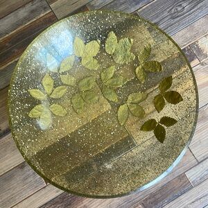 MCM Vintage Rare Large Lucite Glitter With Leaves Acrylic Serving Bowl